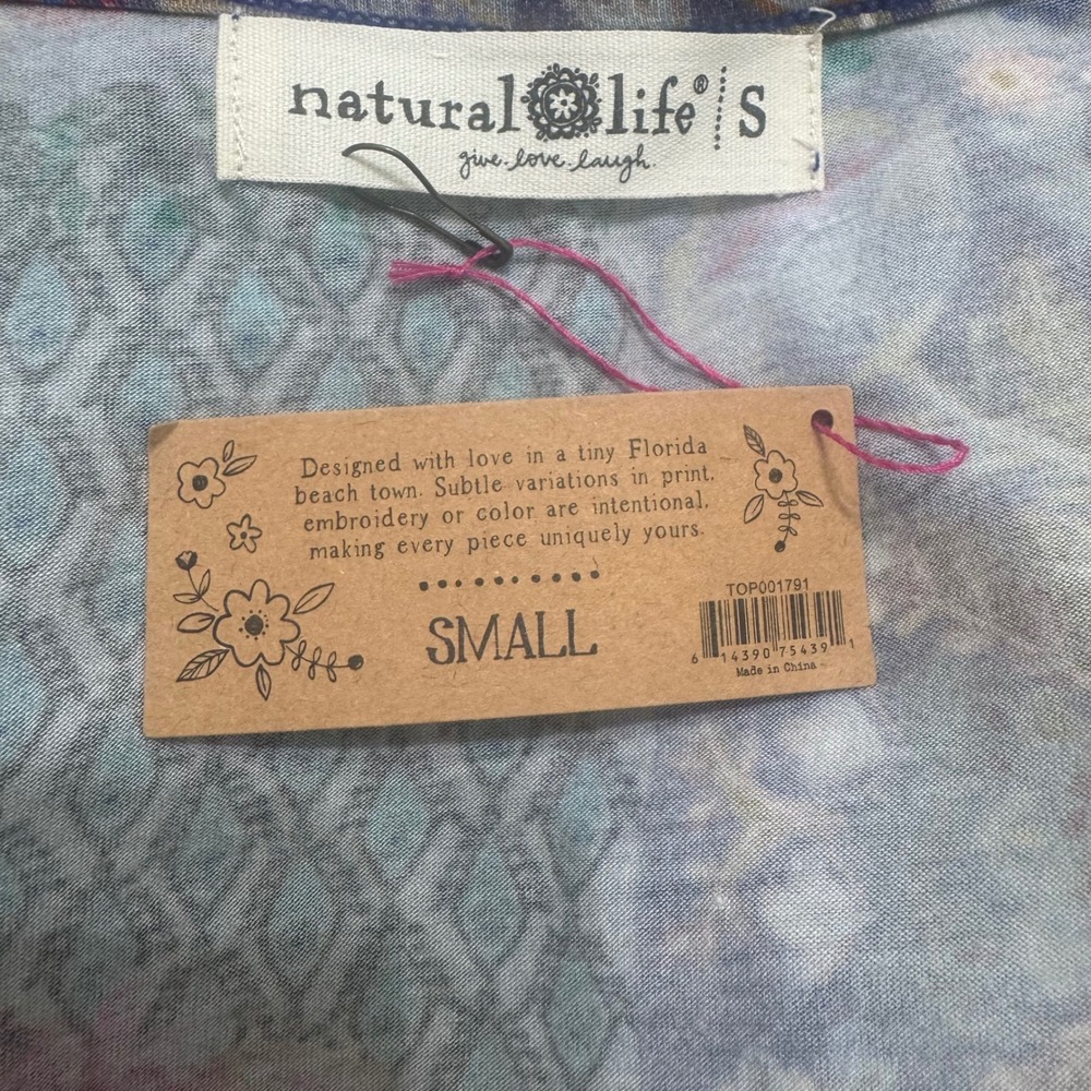 Natural Life Patchwork Top Womens Small Multi New Boho Floral Lettuce Edge Tee - Picture 6 of 7
